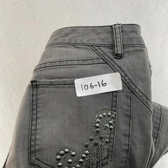 Cache Skinny Jeans Women's Sz 2 Gray Studded Rhinestone Slim Fit Stretch Denim - Picture 10 of 11